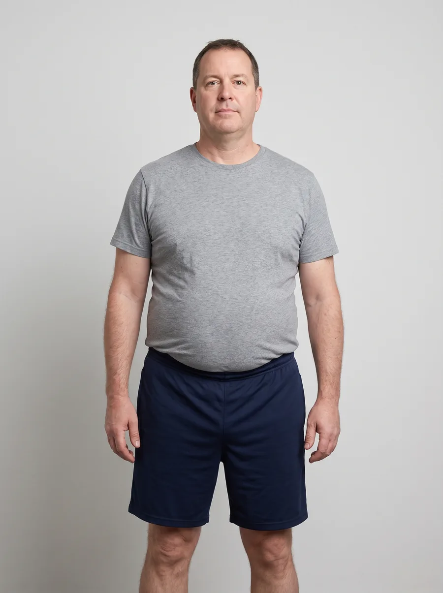 Illustrative sample photograph representing male, 50s before treatment