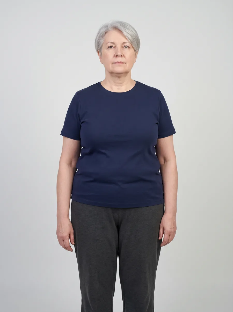 Illustrative sample photograph representing female, 60s before treatment